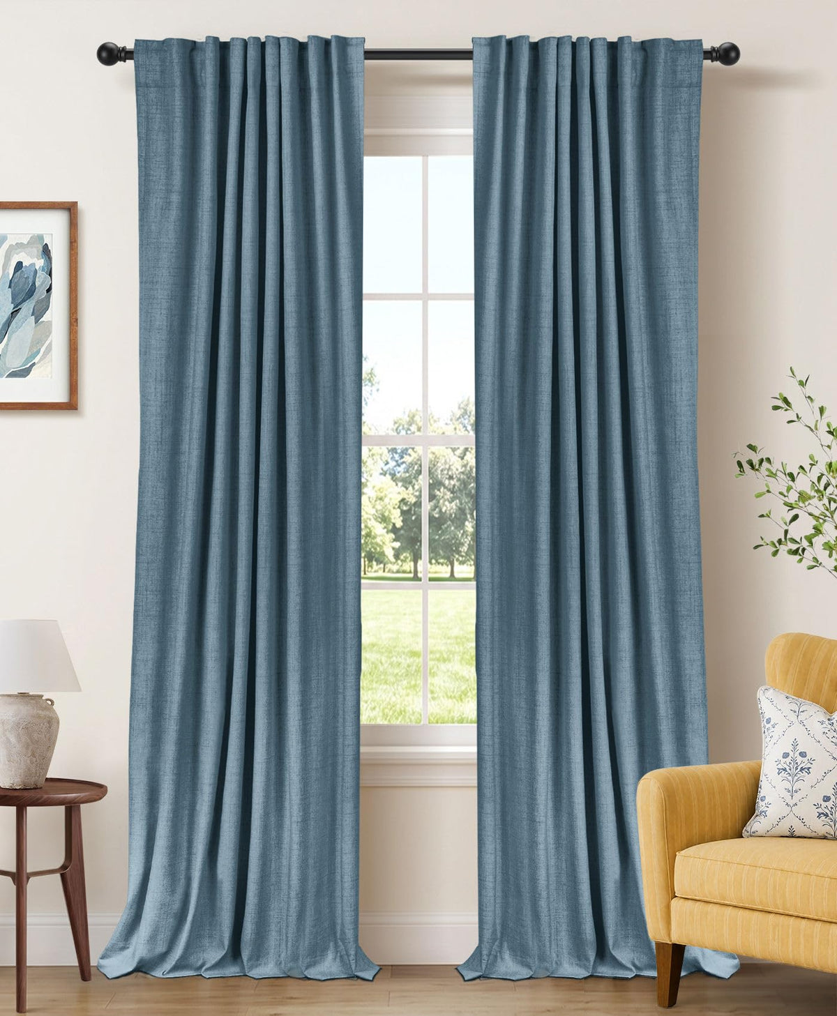 Linen Total Blackout Curtains for Bedroom Living Room 84 Inch, Cream
