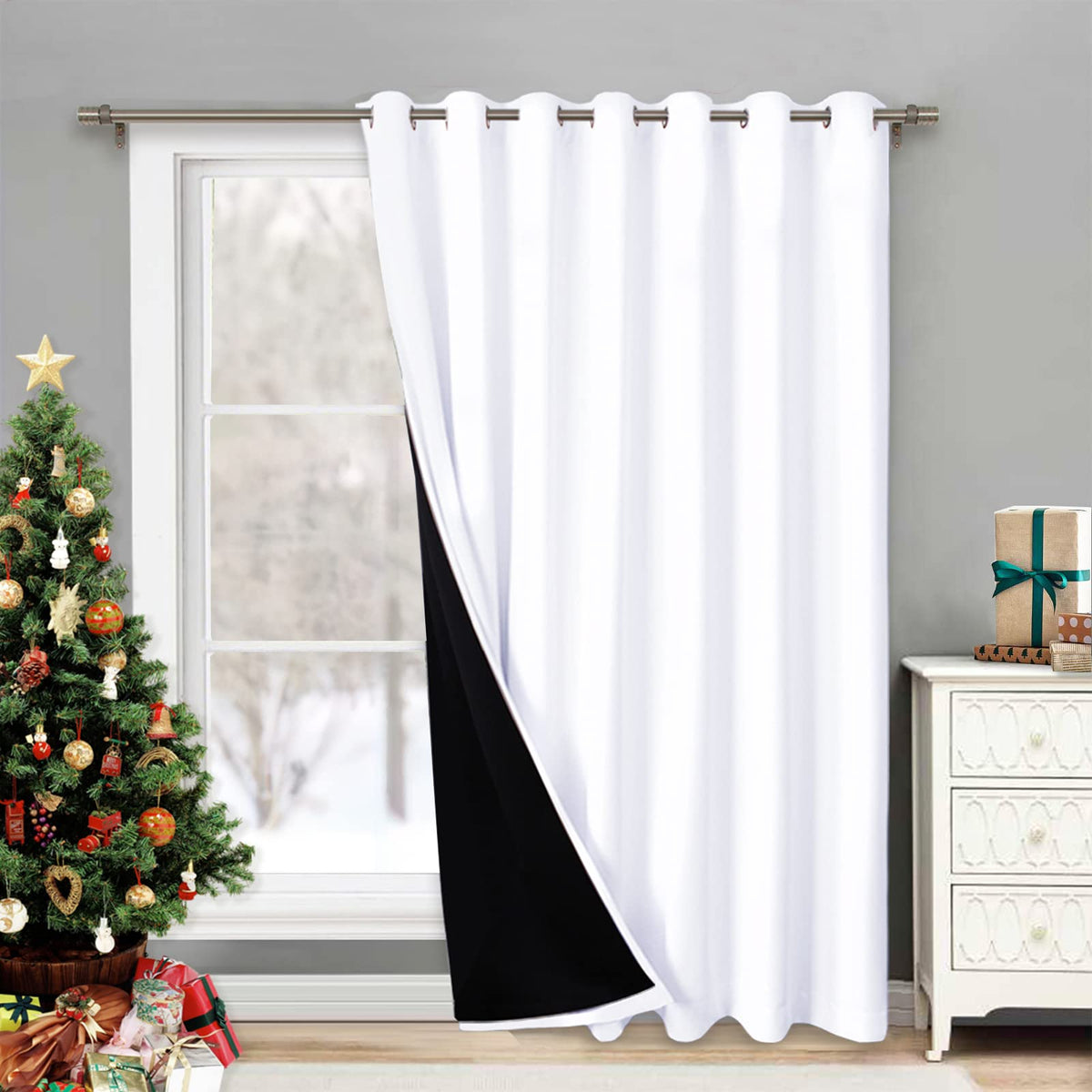NICETOWN 100% Blackout Curtain 54 inches Long, Double-Deck Completely Blackout Window Treatment Thermal Insulated Lined Drape for Small Window (White, 1 PC, 52 inches Width Each Panel)