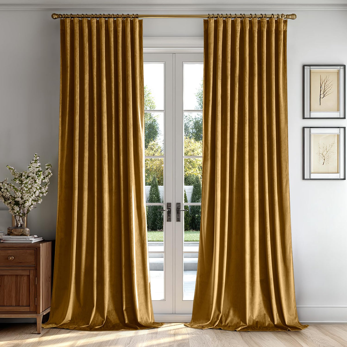 MIULEE Sage Green Velvet Pinch Pleat Blackout Curtains W52 X L108 Inches