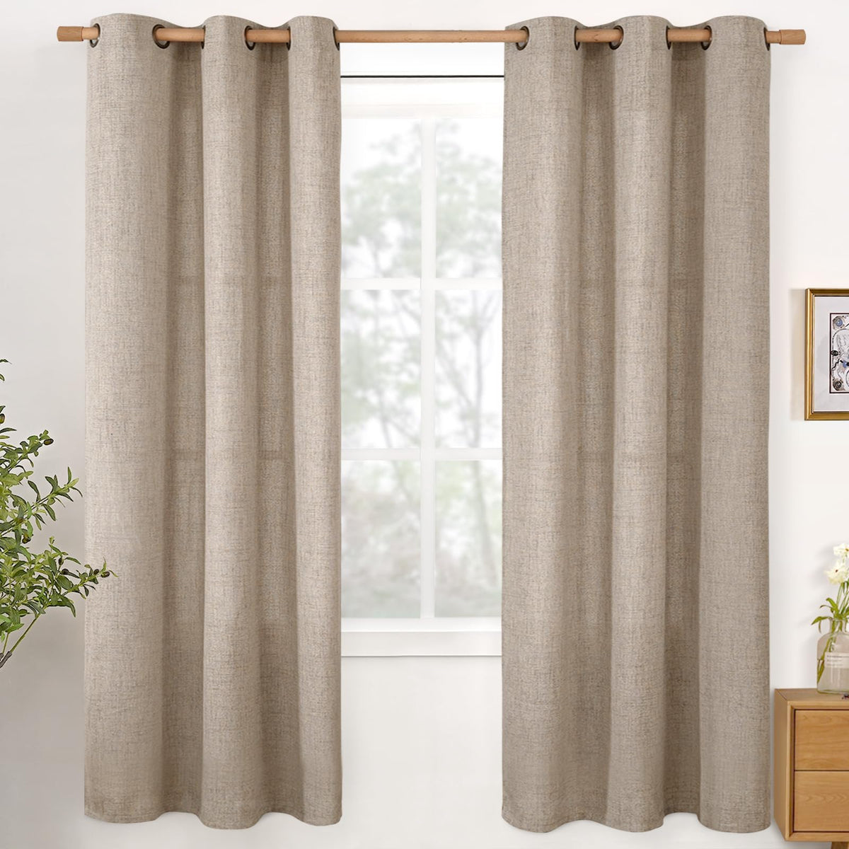 YoungsTex Linen Semi Sheer Curtains 63 Inch Length, Light Filtering Drapes