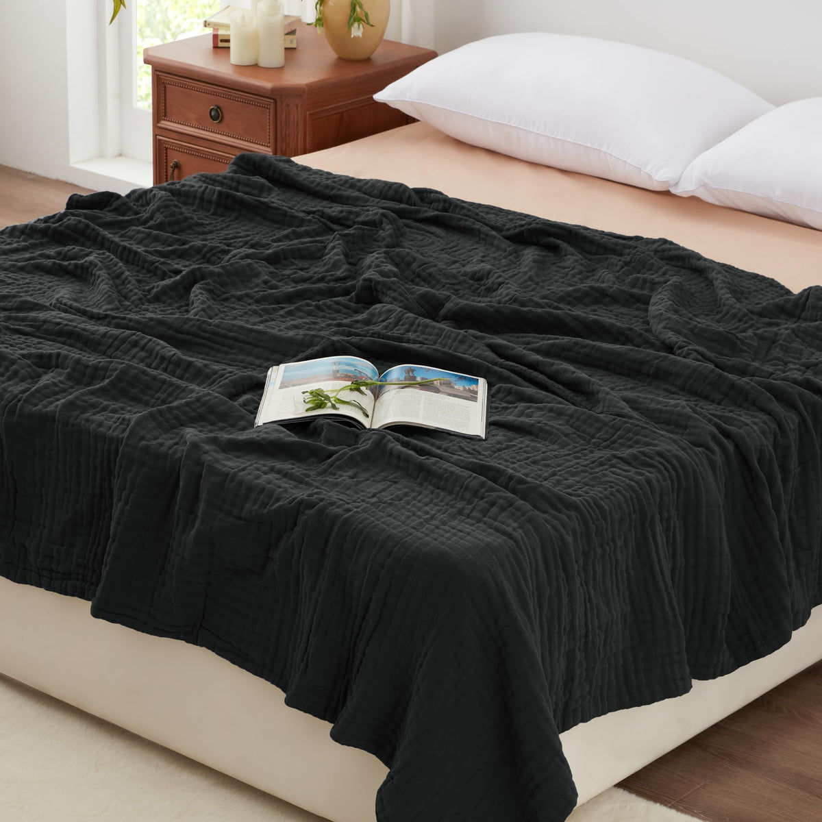 Love's cabin 100% Cotton Muslin Blanket, 6 Layer Lightweight Breathable Gauze Throw Blanket 50 x 60 Inches, Soft All Season Blanket for Couch, Bed, Sofa, Beige