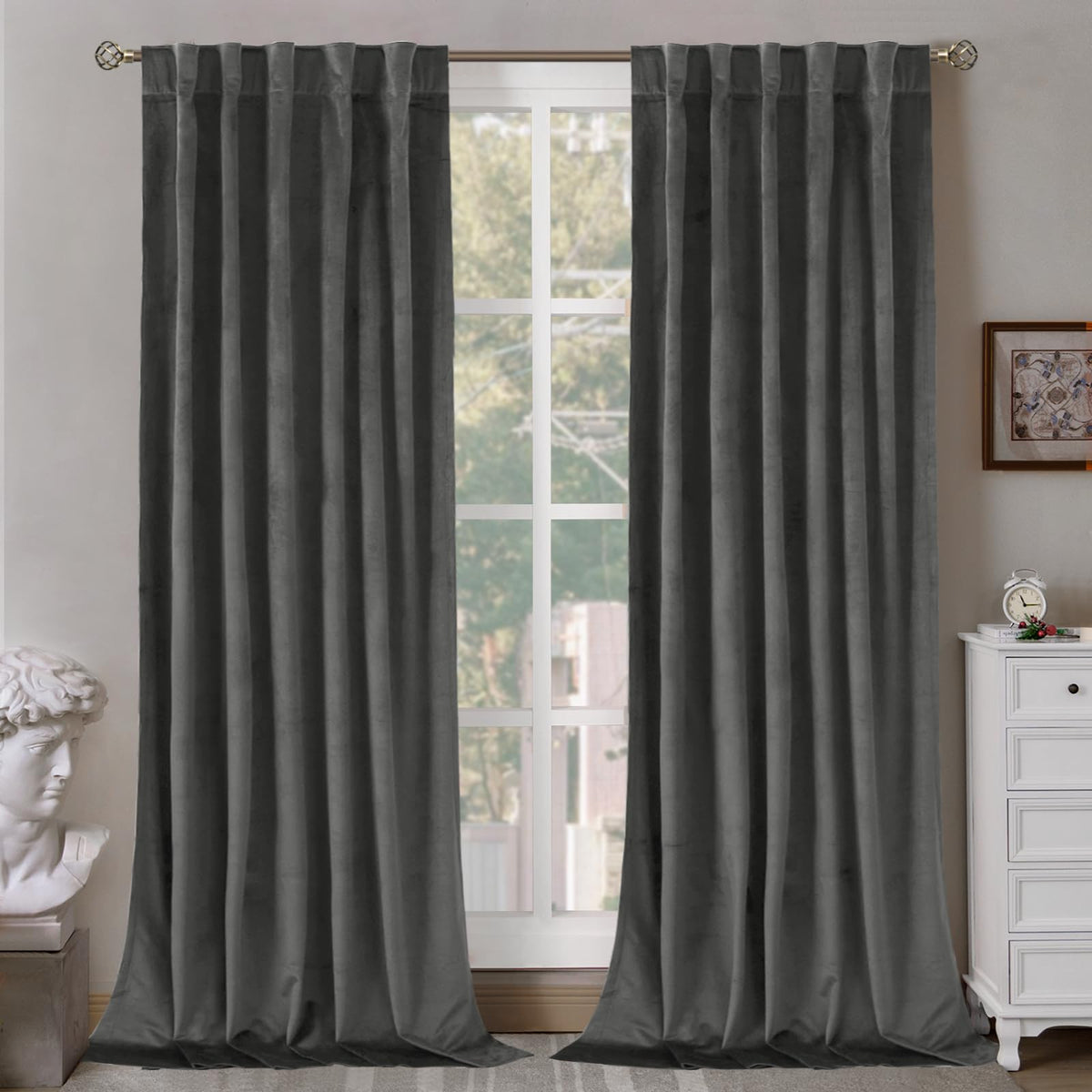 BGment Christmas Red Velvet Curtains 96 Inches for Living Room, Thermal Room Darkening Curtains Sound Reduce Drapes with Back Tab and Rod Pocket for French Door, 2 Panels, 52 x 96 Inch