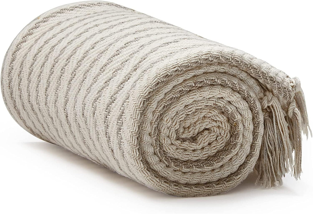 Americanflat 50x60 Throw Blanket - Soft and Breathable Cotton Throw Blanket for Couch, Bed, Chair - Decorative Blankets Perfect for Home, Office, or Outdoor Use - Cream Herringbone Design