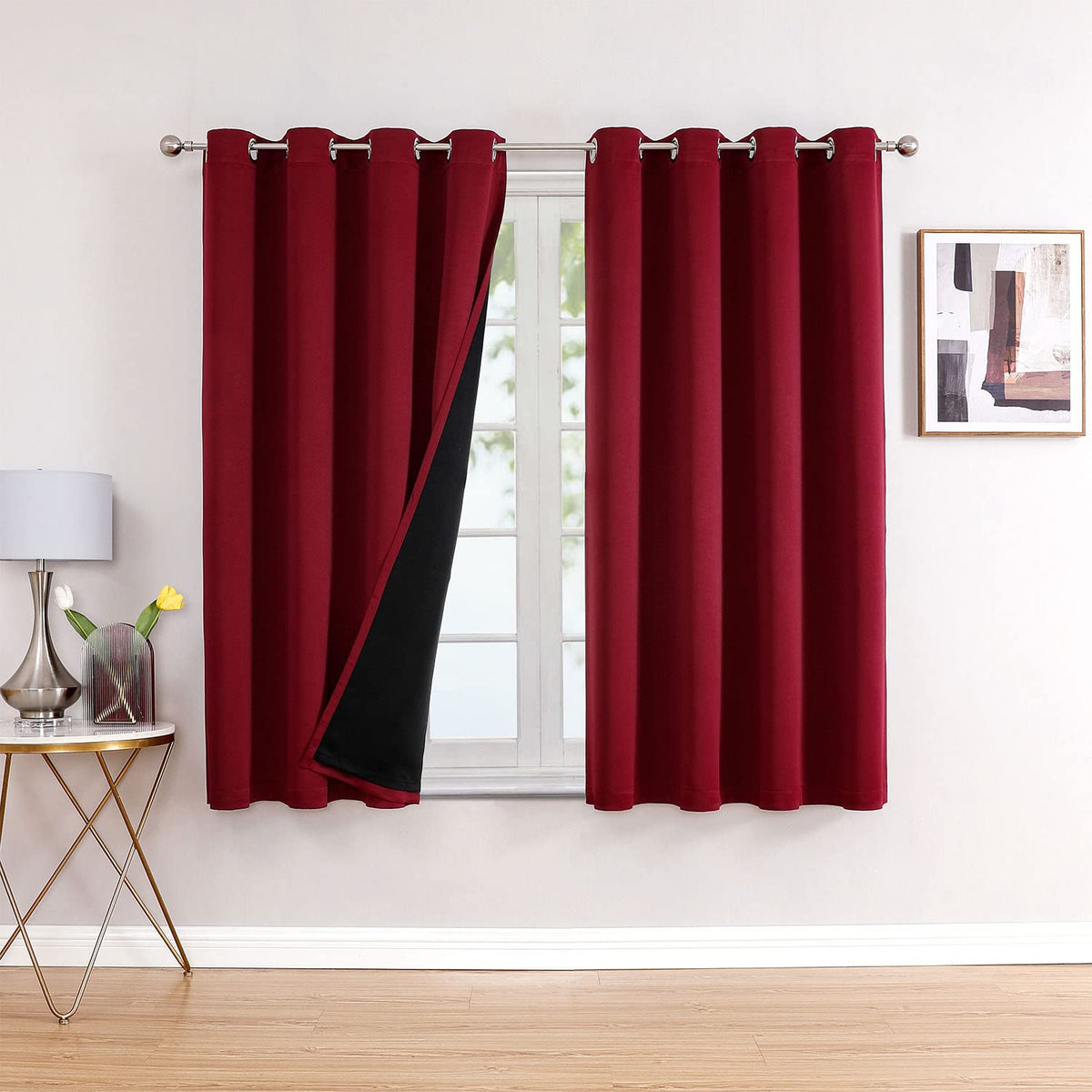 ChrisDowa 100% Blackout Curtains for Bedroom 63 Inch Long with Black Liner