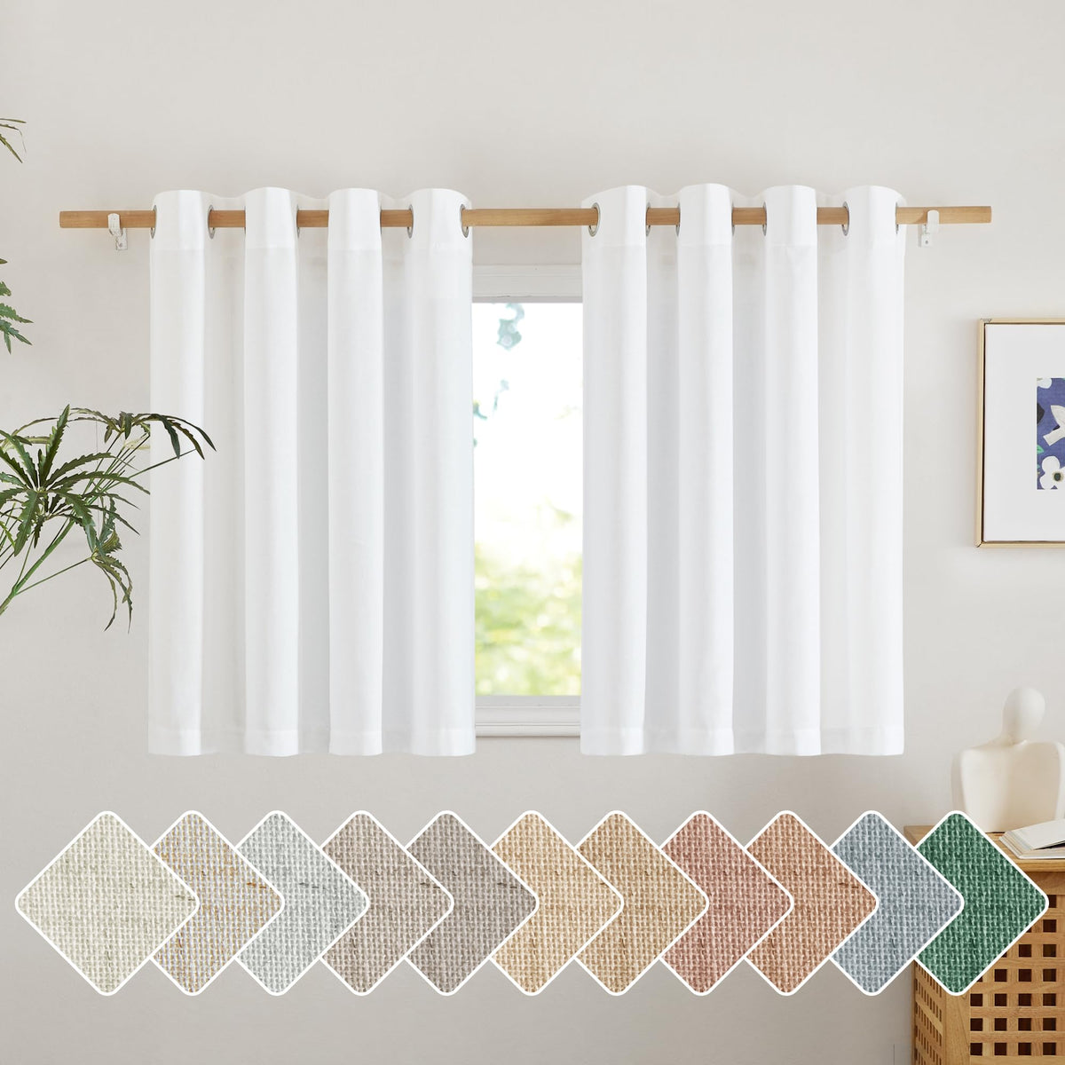 NICETOWN Natural Linen Curtains 84 inch Long 2 Panels Set, Grommet Top Thick Linen Burlap Semi Sheer Vertical Drapes Privacy Assured with Light Filtering for Bedroom/Living Room, W55 x L84