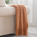BOURINA Beige Throw Blanket 50x60 Inch Boho Knitted Soft Throw Sofa Blanket