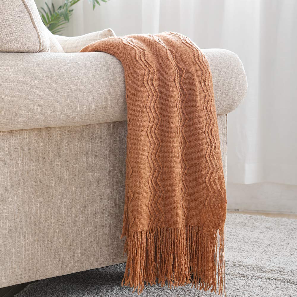 BOURINA Beige Throw Blanket 50x60 Inch Boho Knitted Soft Throw Sofa Blanket