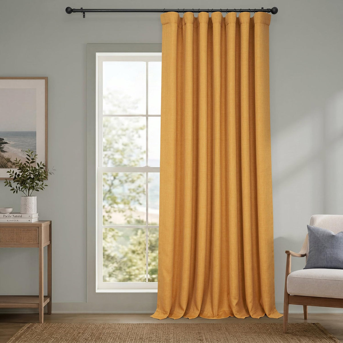 Faux Linen Curtains for Living Room (1 Panel) - 50W X 96L, Birch Taupe