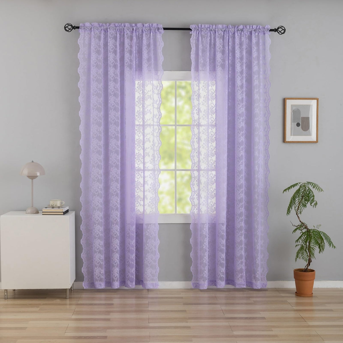 YJ YANJUN Vintage Lace Curtains 84 Inches Long-Victorian Floral Pattern Ivory Sheer Curtain Panels for Living Room Bedroom French Door, Light Filtering Drapes, 2 Panels 52W x 84L Cream