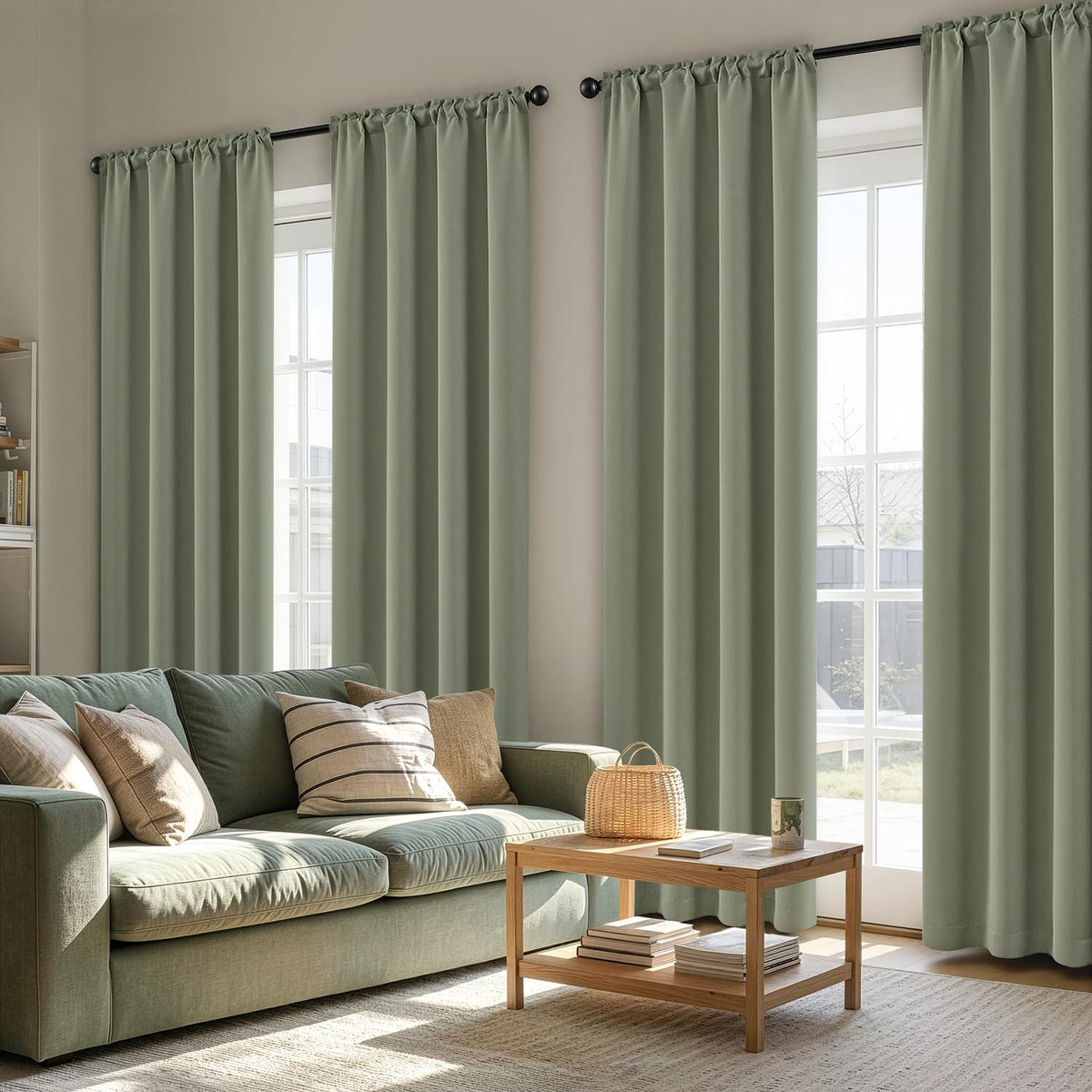 MIULEE Sage Green Blackout Curtains 63 Inch Length for Bedroom 4 Panels