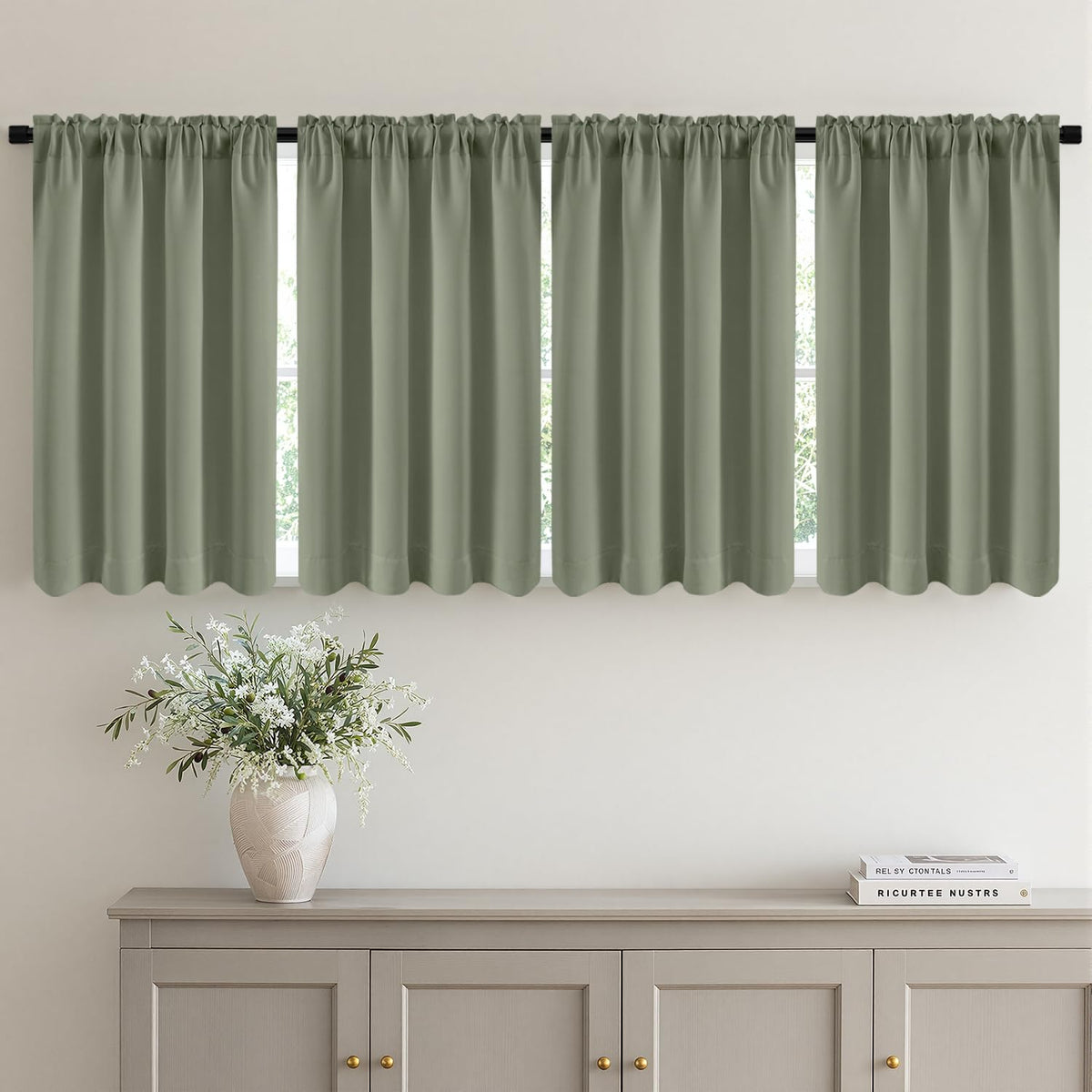 MIULEE Sage Green Blackout Curtains 63 Inch Length for Bedroom 4 Panels