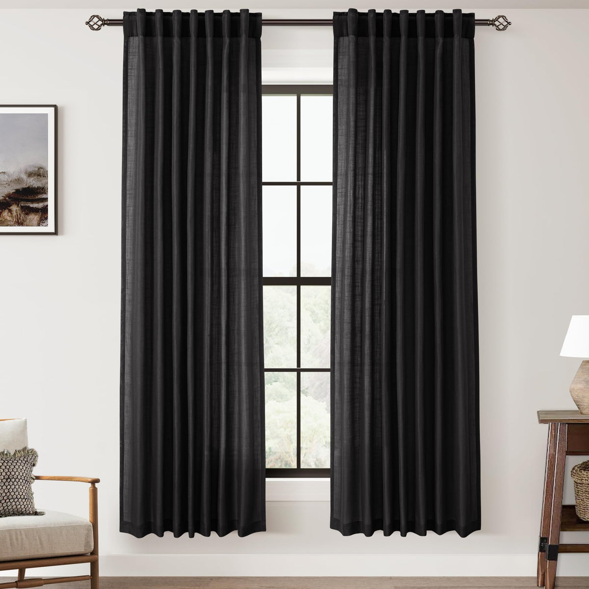 96 inch Long Linen Curtains 2 Panels for Living Room Back Tab Cream Ivory Light Filtering Semi Sheer Curtain 96 inches Long Boho Farmhouse Rustic Linen Drapes Floor to Ceiling Length 8 FT