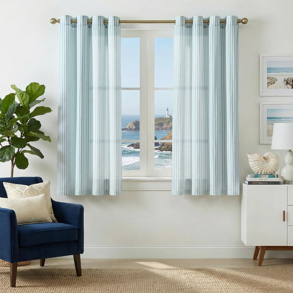 jinchan Linen Curtains 84 Inch Taupe Grey Stripe on Beige Grommet 2 Panels