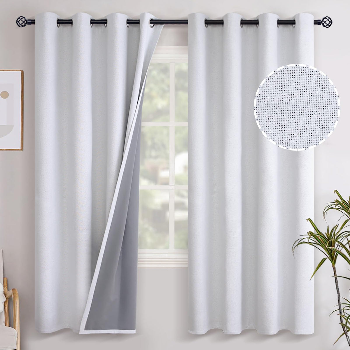 YoungsTex Linen Blackout Curtains 63 Inch Length Bedroom Beige Darkening