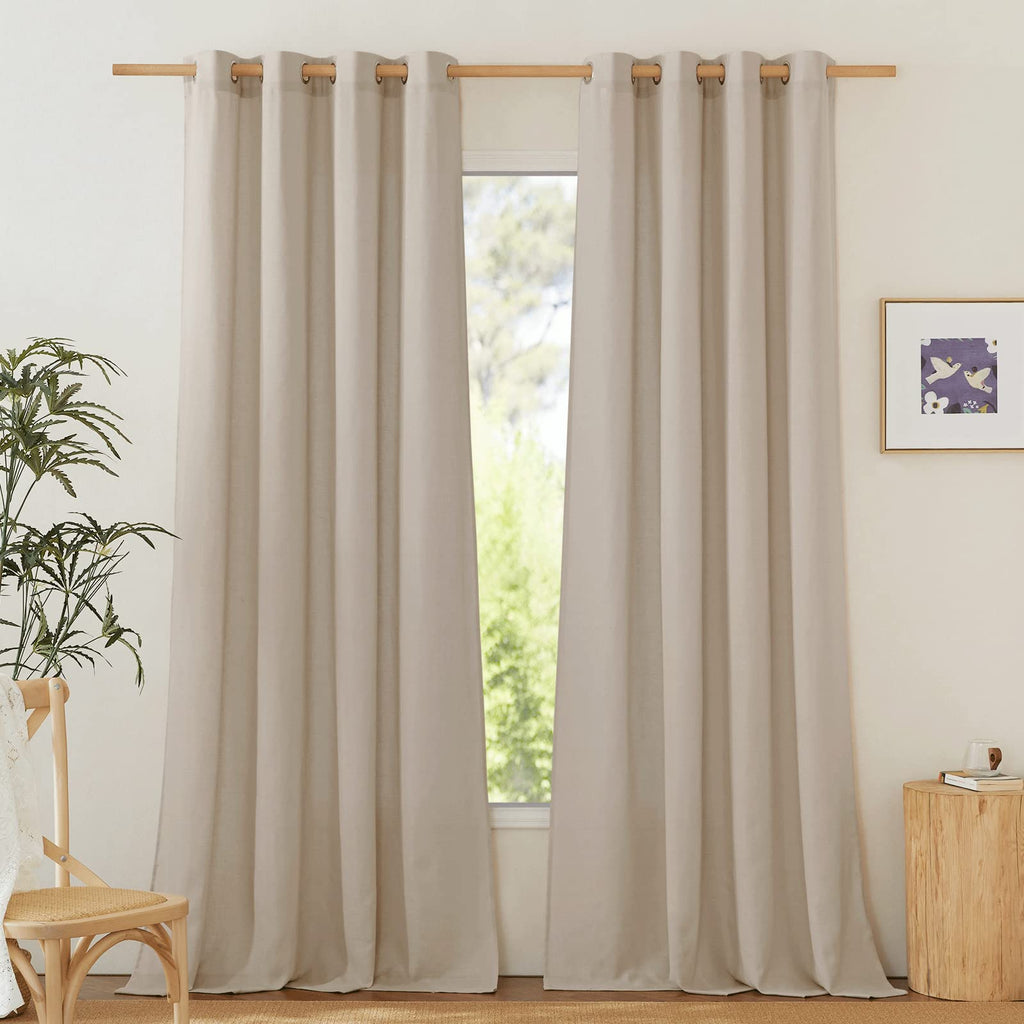 NICETOWN Natural Linen Curtains 84 inch Long 2 Panels Set, Grommet Top Thick Linen Burlap Semi Sheer Vertical Drapes Privacy Assured with Light Filtering for Bedroom/Living Room, W55 x L84