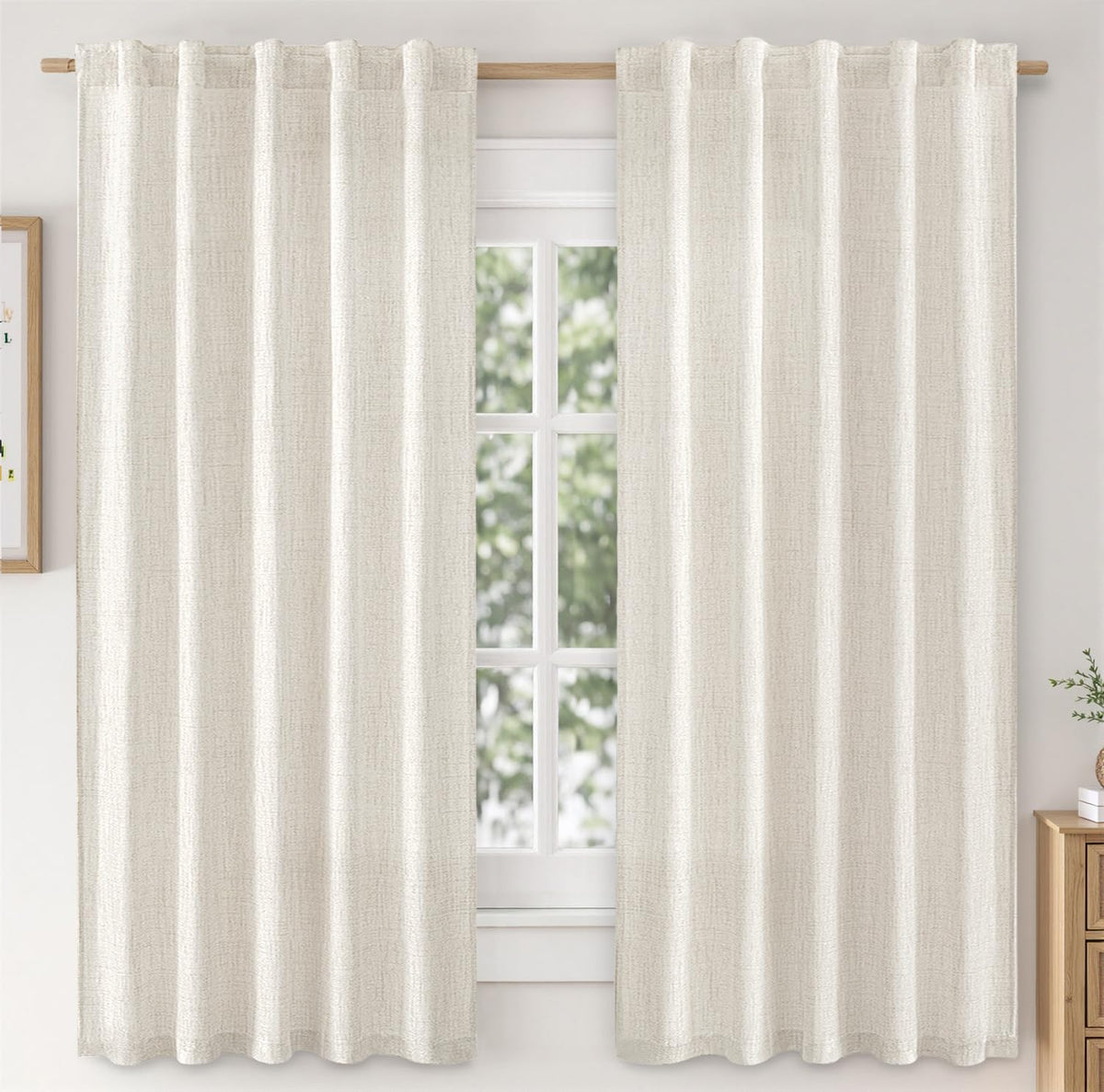 MIULEE Faux Linen Curtains 90 Inch Length 2 Panels Natural Semi Sheer Curtain with Back Tab Rod Pocket, Light Filtering Window Privacy Burlap Drapes for Living Room Bedroom 42W x 90L Linen