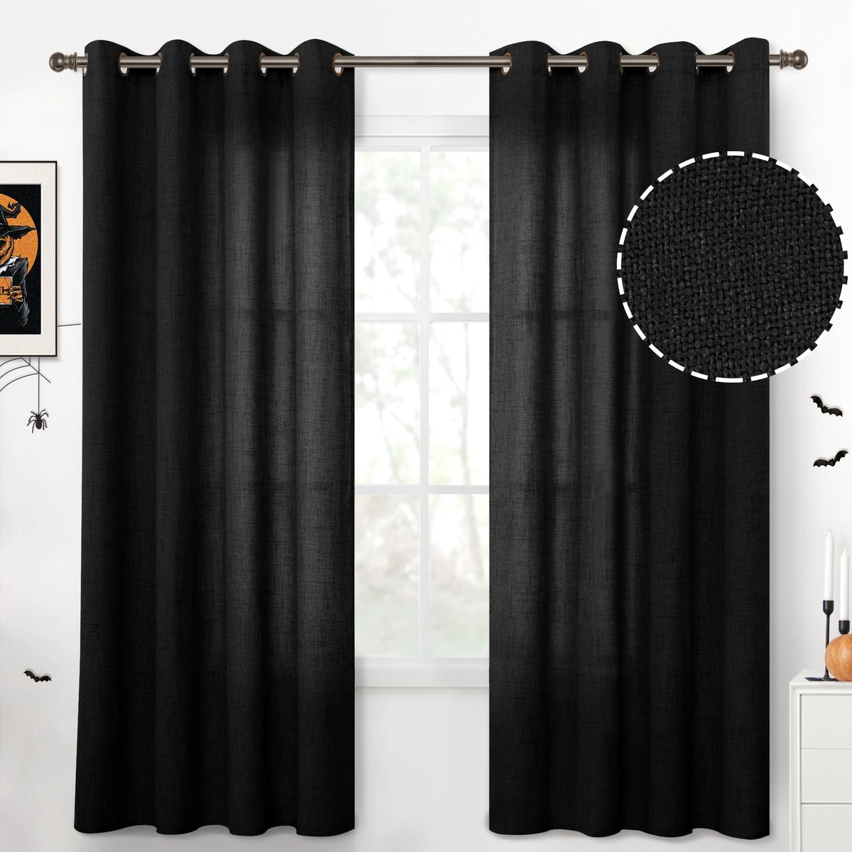 YoungsTex Linen Semi Sheer Curtains 63 Inch Length, Light Filtering Drapes