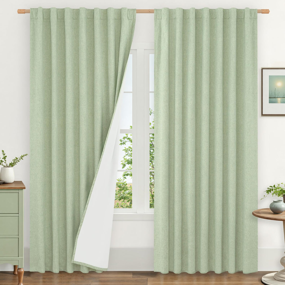 LAMIT 100% Blackout Short Linen Curtains for Cafe 40 Inch Length, Ivory