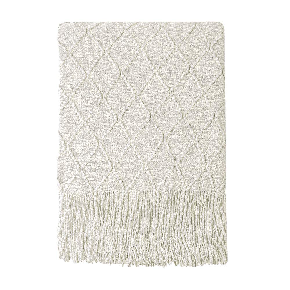 BOURINA Beige Throw Blanket 50x60 Inch Boho Knitted Soft Throw Sofa Blanket