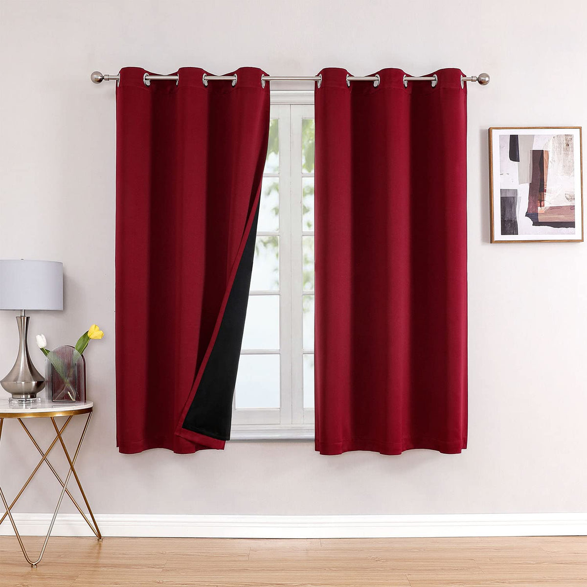 ChrisDowa 100% Blackout Curtains for Bedroom 63 Inch Long with Black Liner