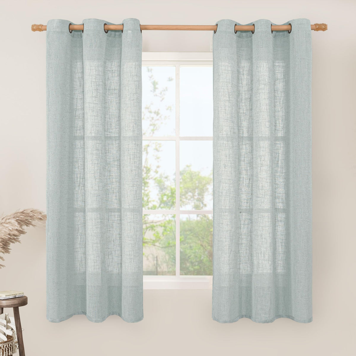 LAMIT Cream Ivory Linen Semi Sheer Curtains 84 inch Length for Bedroom
