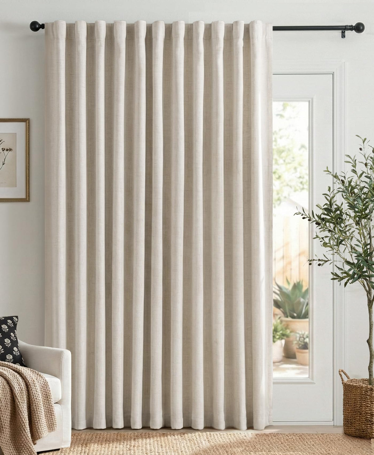 Linen Total Blackout Curtains for Bedroom Living Room 84 Inch, Cream