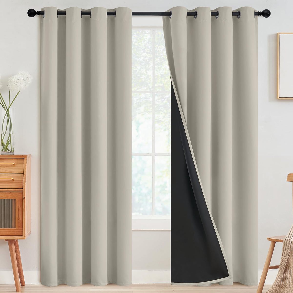 SimpleHome Cream 100% Blackout Curtains Room Darkening Living Room 84 Inch