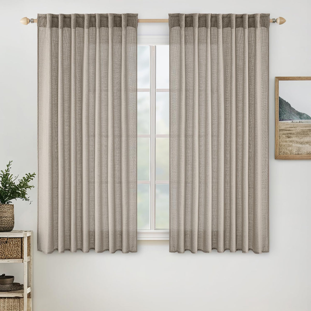 MIULEE Natural White Linen Curtains 52x90 Inch Long 2 Panels for Bedroom