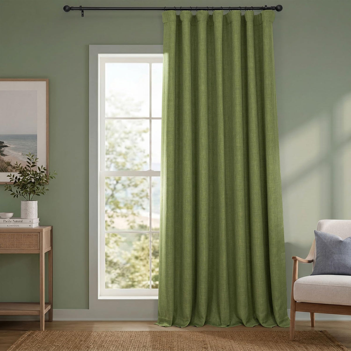 Faux Linen Curtains for Living Room (1 Panel) - 50W X 96L, Birch Taupe