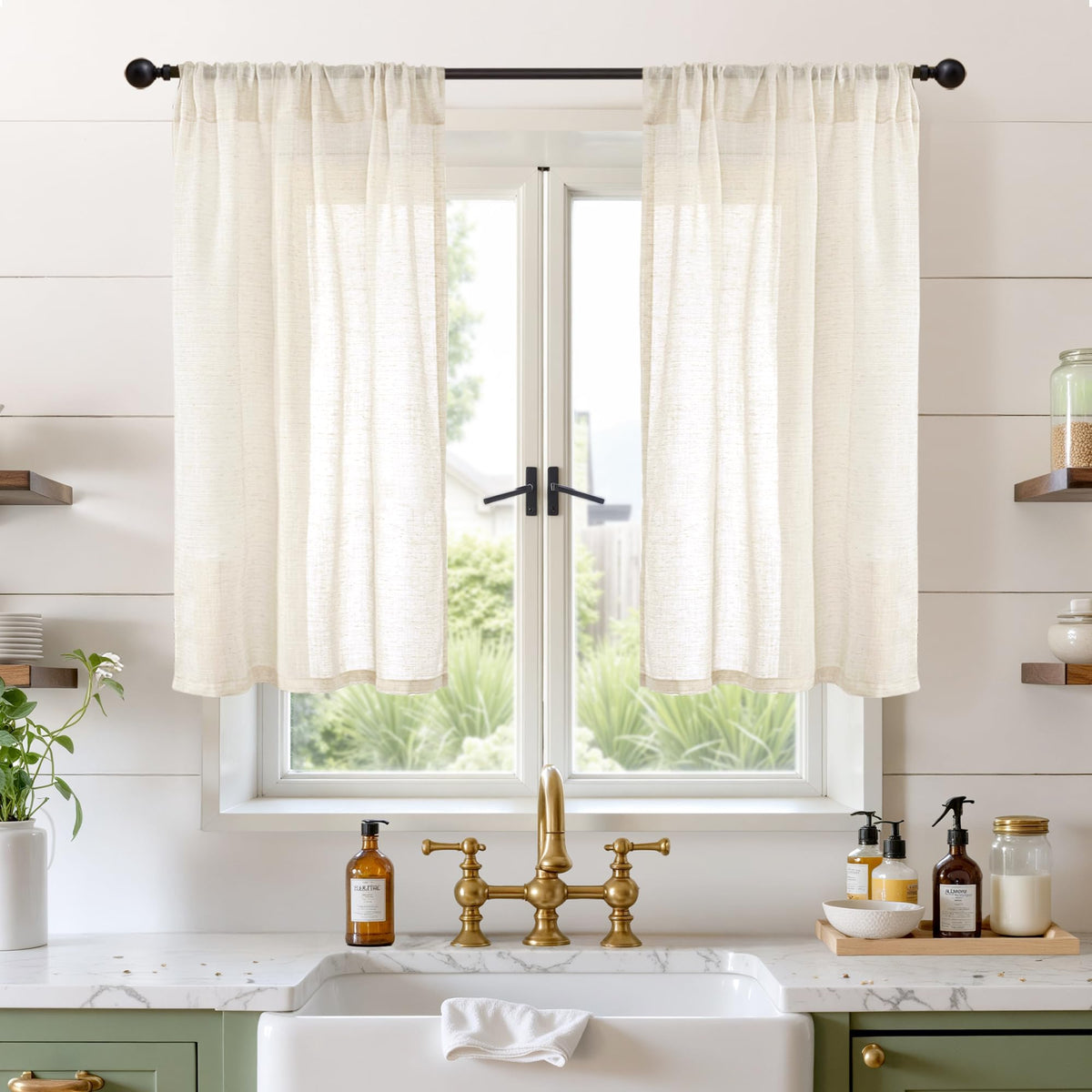 BGment Tan Linen Curtains 84 Inch Length 2 Panels Burlap Semi Sheer Drapes