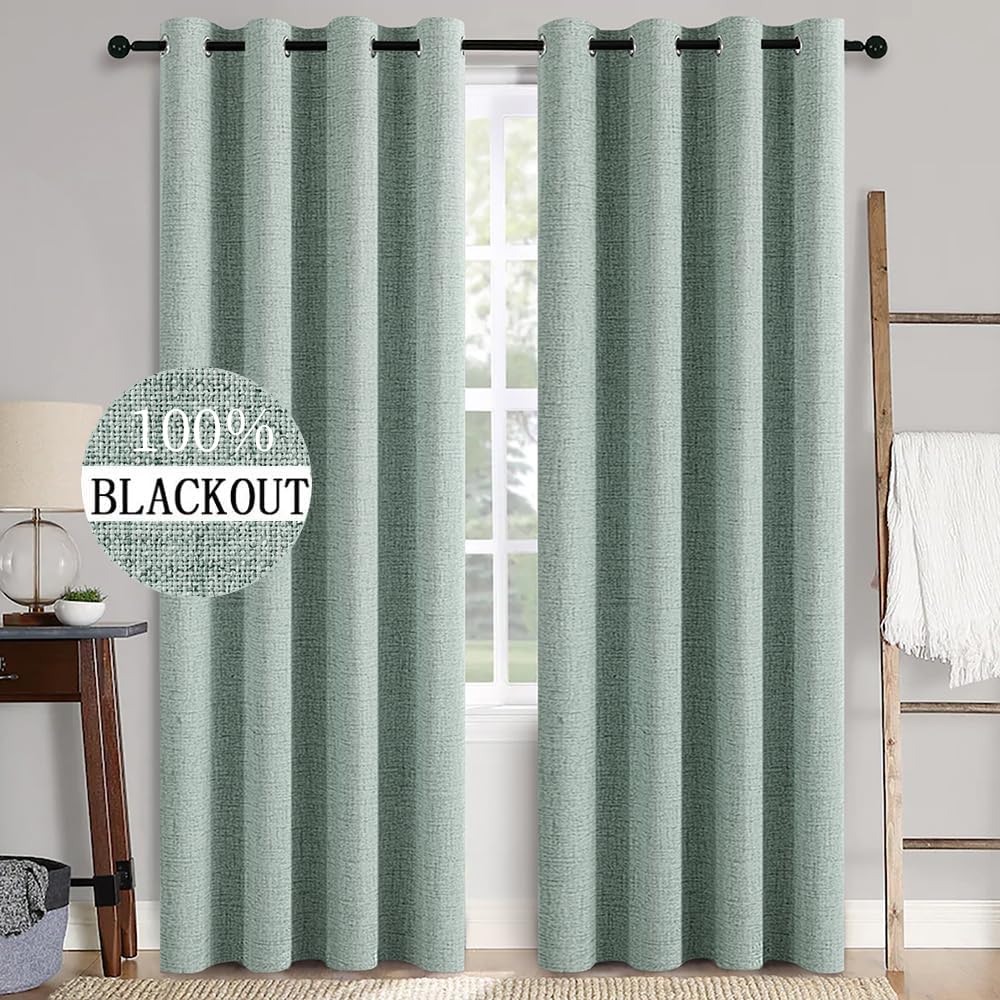 MIULEE 100% Blackout Linen Curtains for Bedroom 52x84 Inches Natural Beige