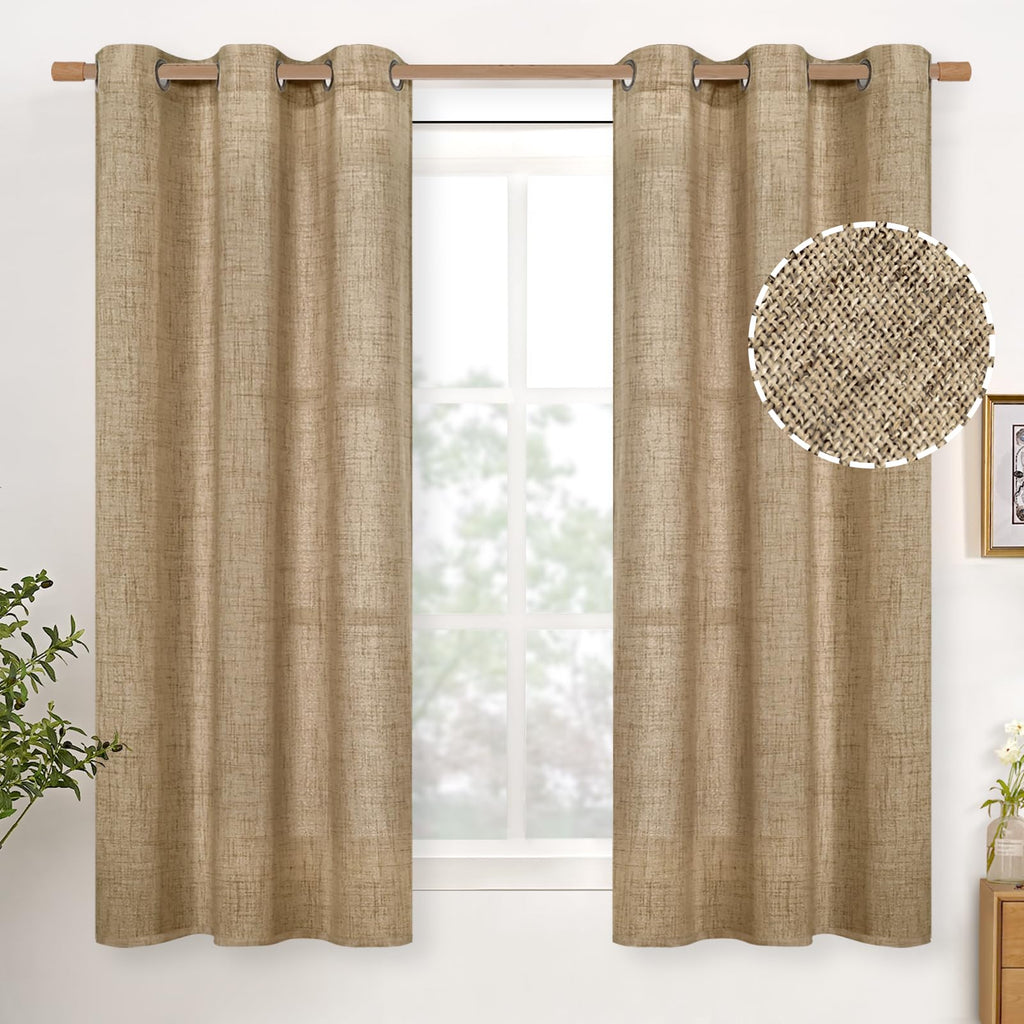YoungsTex Linen Semi Sheer Curtains 63 Inch Length, Light Filtering Drapes