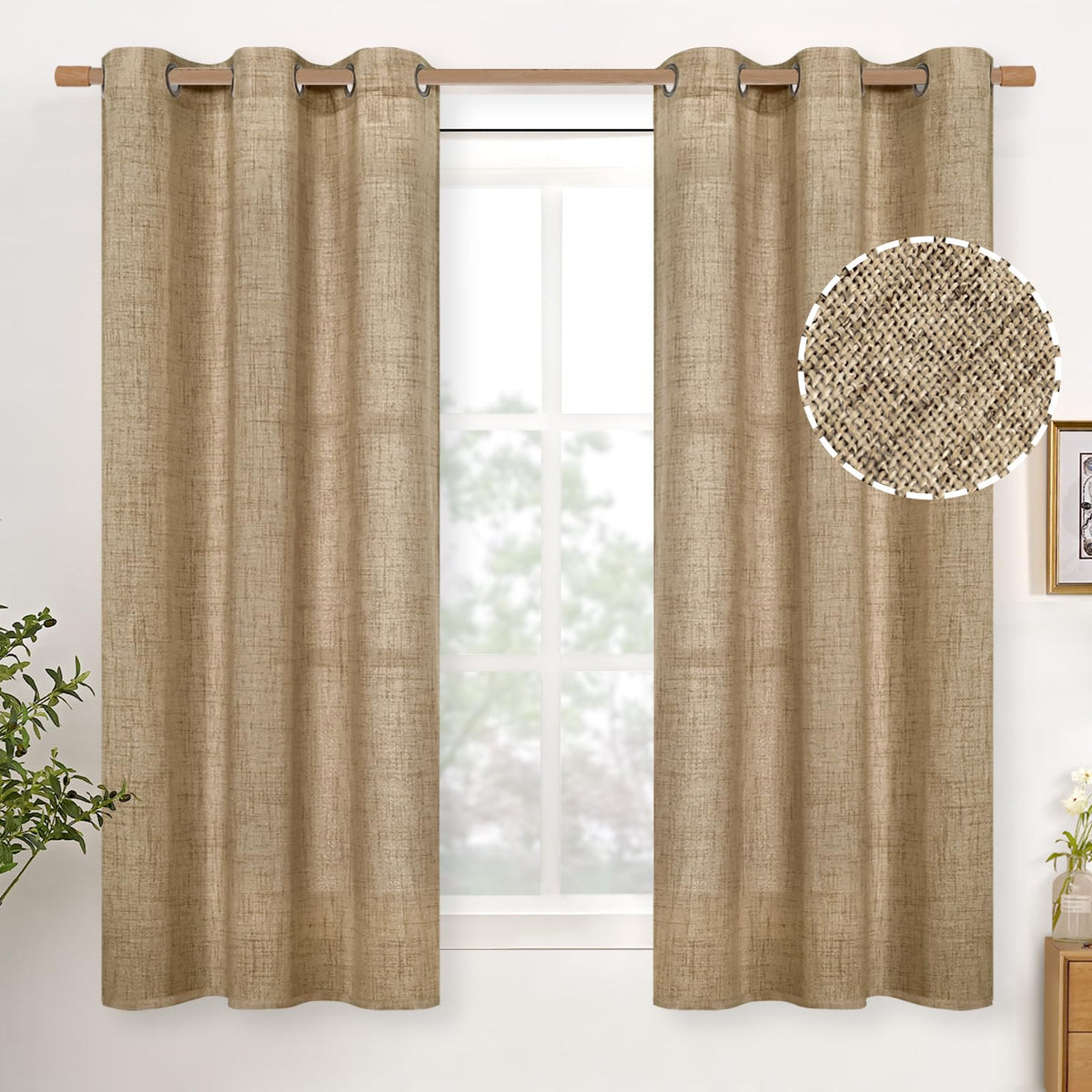 YoungsTex Linen Semi Sheer Curtains 63 Inch Length, Light Filtering Drapes