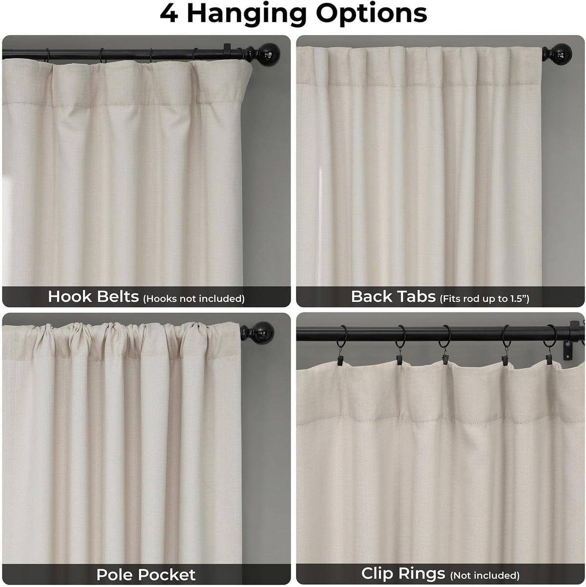 Faux Linen Curtains for Living Room (1 Panel) - 50W X 96L, Birch Taupe