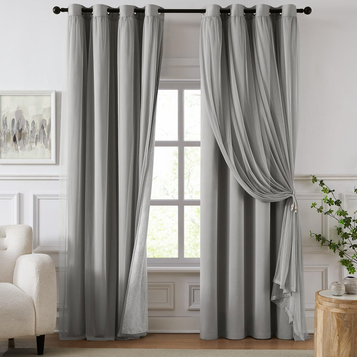 100% Blackout Curtains for Bedroom, Double Layer Ivory 84" L
