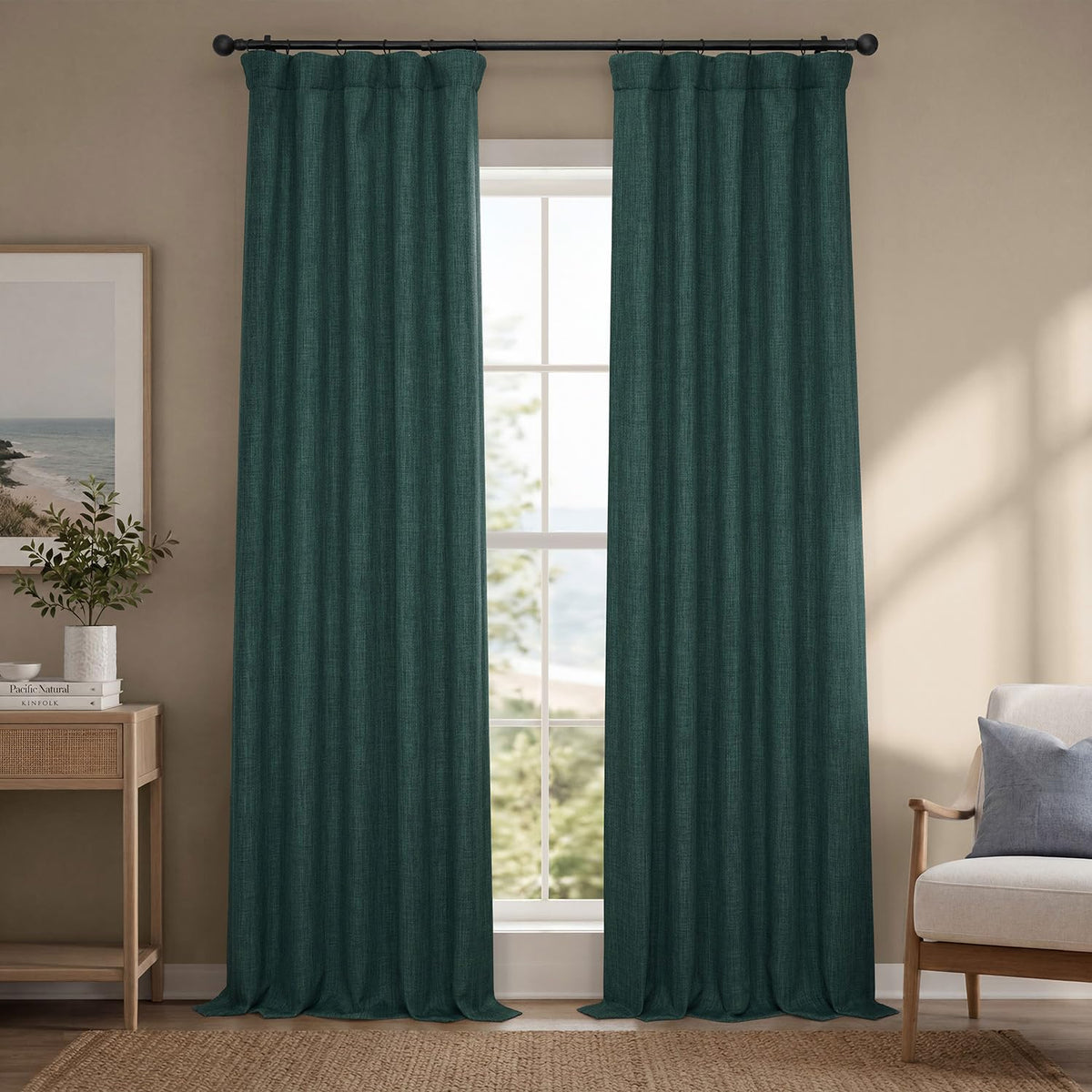 Faux Linen Curtains for Living Room (1 Panel) - 50W X 96L, Birch Taupe