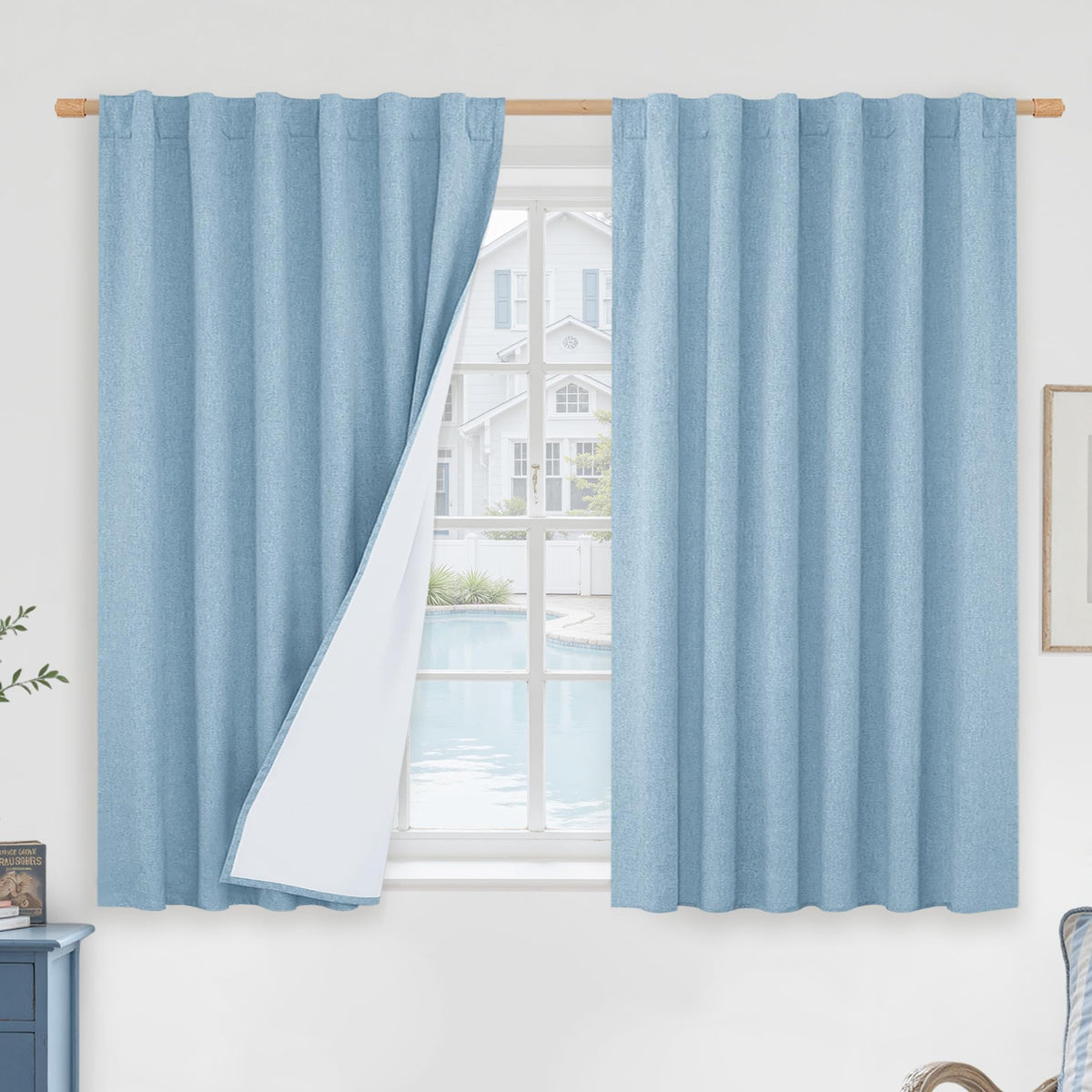 LAMIT 100% Blackout Short Linen Curtains for Cafe 40 Inch Length, Ivory