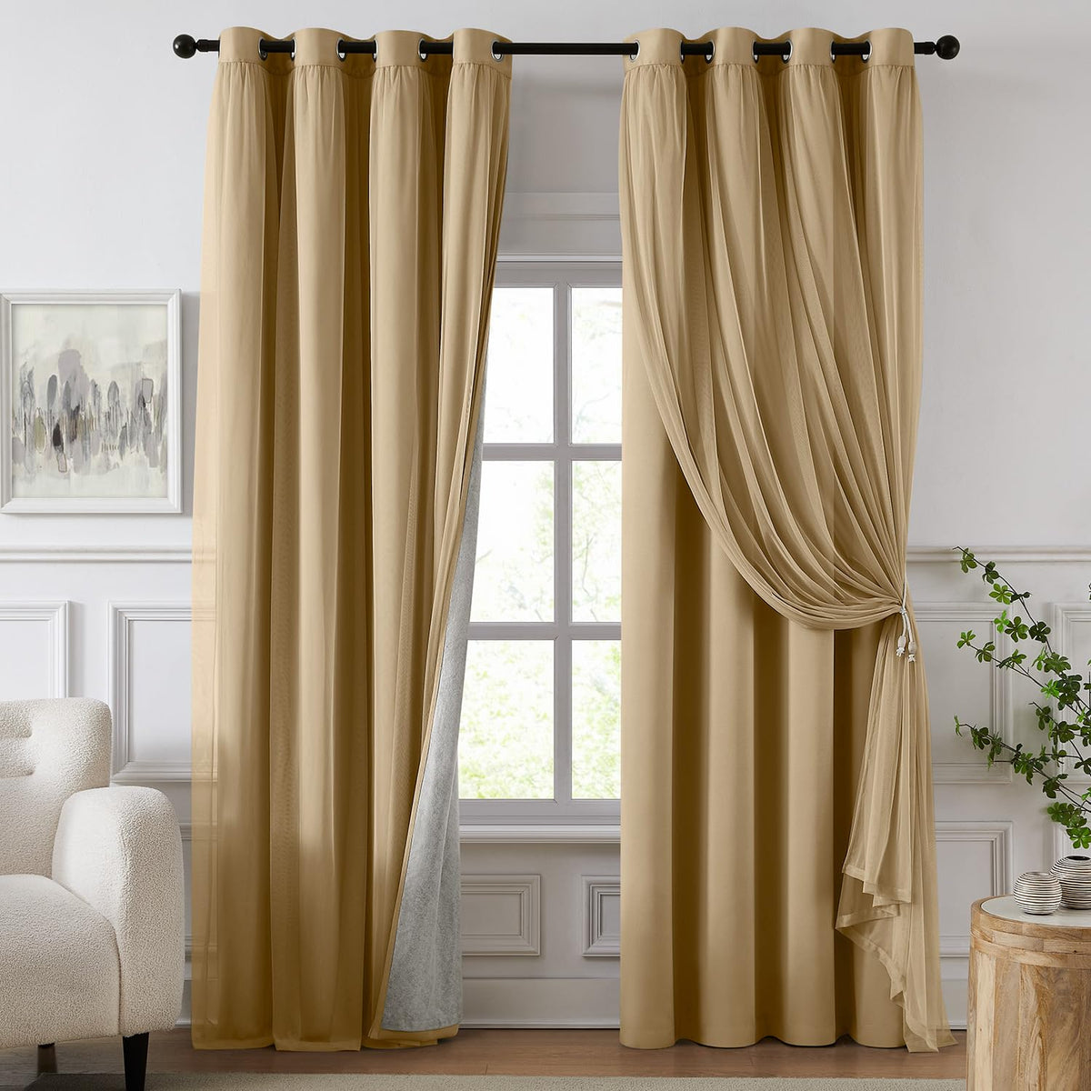 100% Blackout Curtains for Bedroom, Double Layer Ivory 84" L