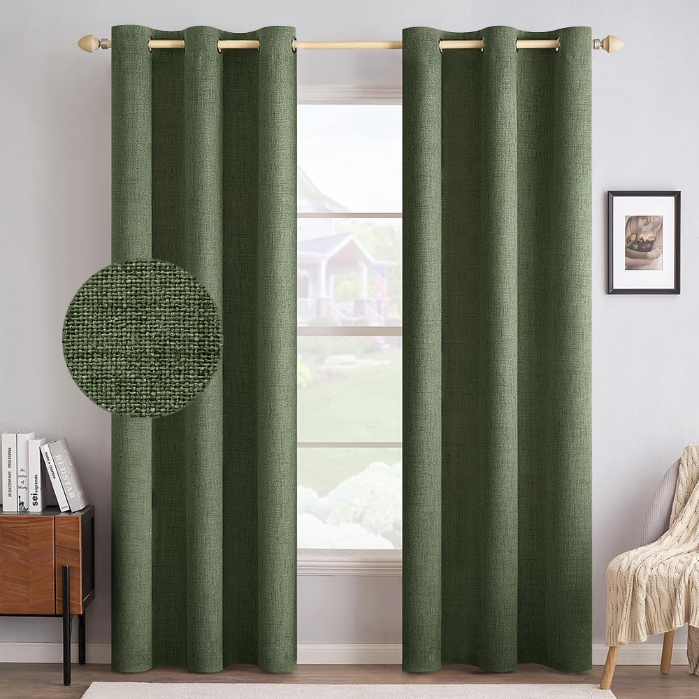 MIULEE 100% Blackout Linen Curtains for Bedroom 52x84 Inches Dusty Blue
