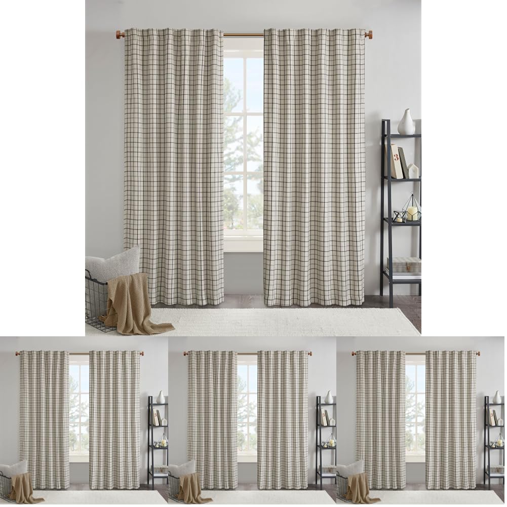Madison Park Plaid Window Curtain Thermal Insulated, 1 Panel, 50x95 Brown
