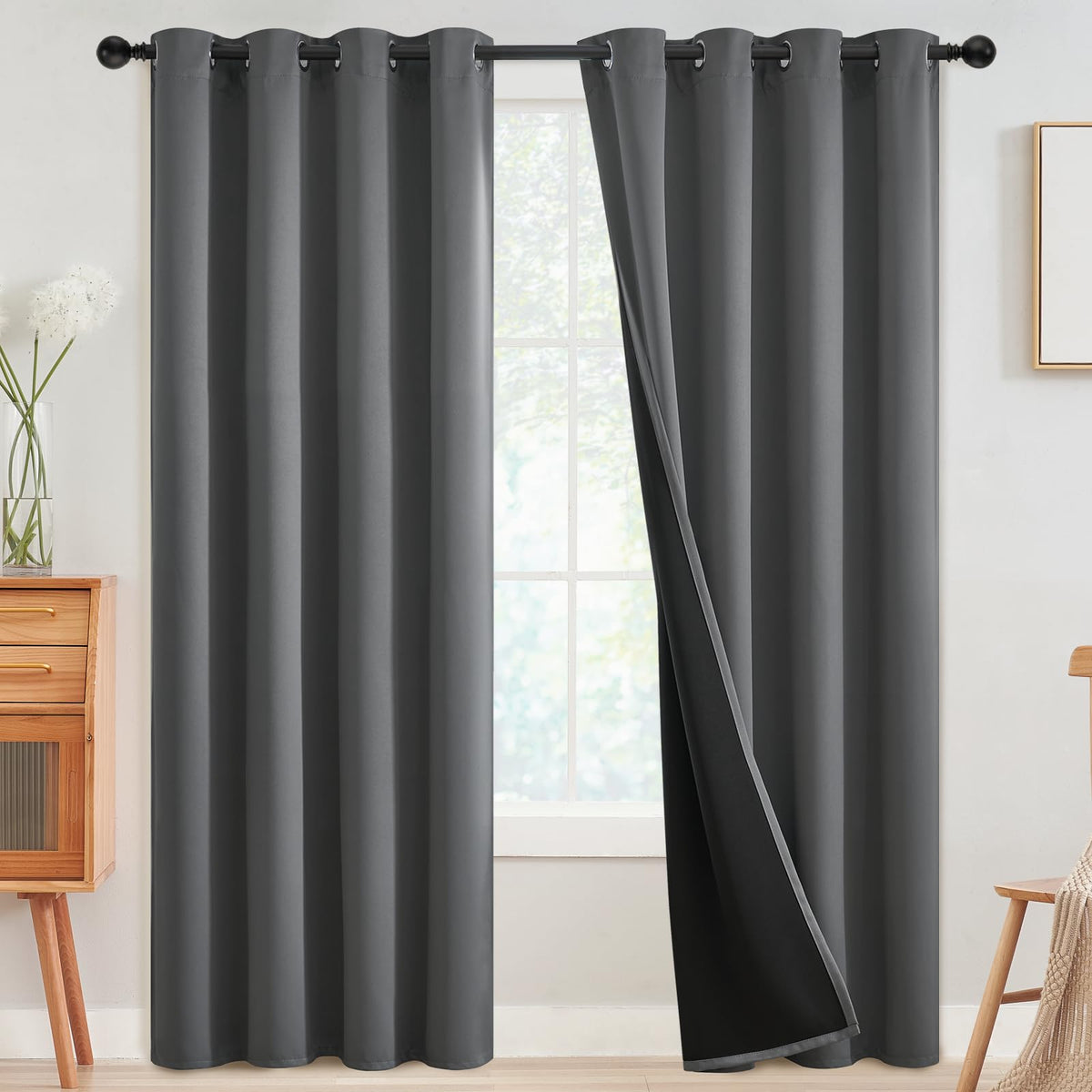 SimpleHome Cream 100% Blackout Curtains Room Darkening Living Room 84 Inch