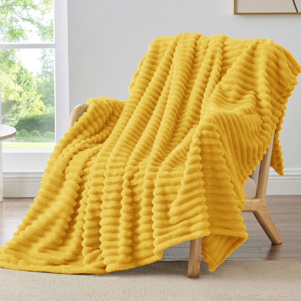BEDELITE Ribbed Fleece Throw Blanket for Couch, Cream, 50"x60"