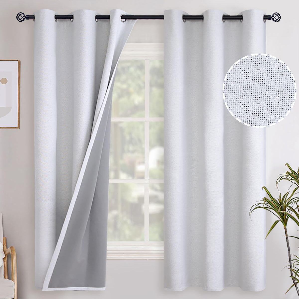 YoungsTex Linen Blackout Curtains 63 Inch Length Bedroom Beige Darkening