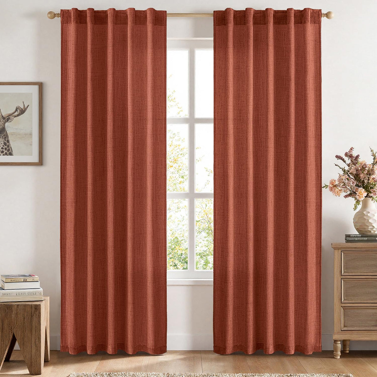 MIULEE Faux Linen Curtains 90 Inch Length 2 Panels Natural Semi Sheer Curtain with Back Tab Rod Pocket, Light Filtering Window Privacy Burlap Drapes for Living Room Bedroom 42W x 90L Linen