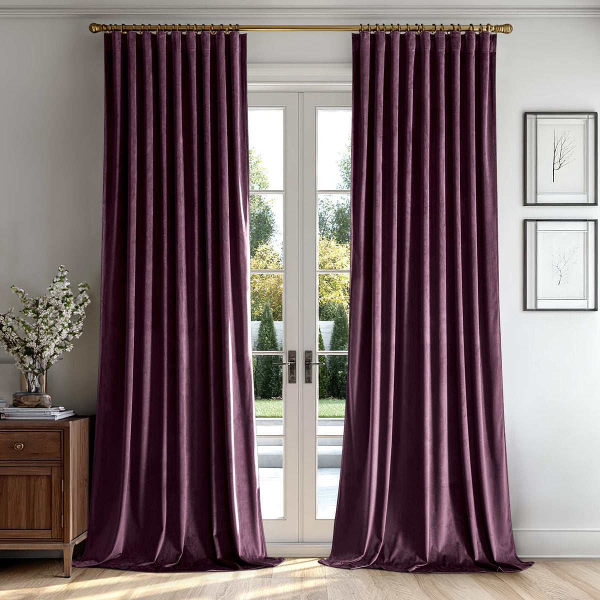 MIULEE Sage Green Velvet Pinch Pleat Blackout Curtains W52 X L108 Inches