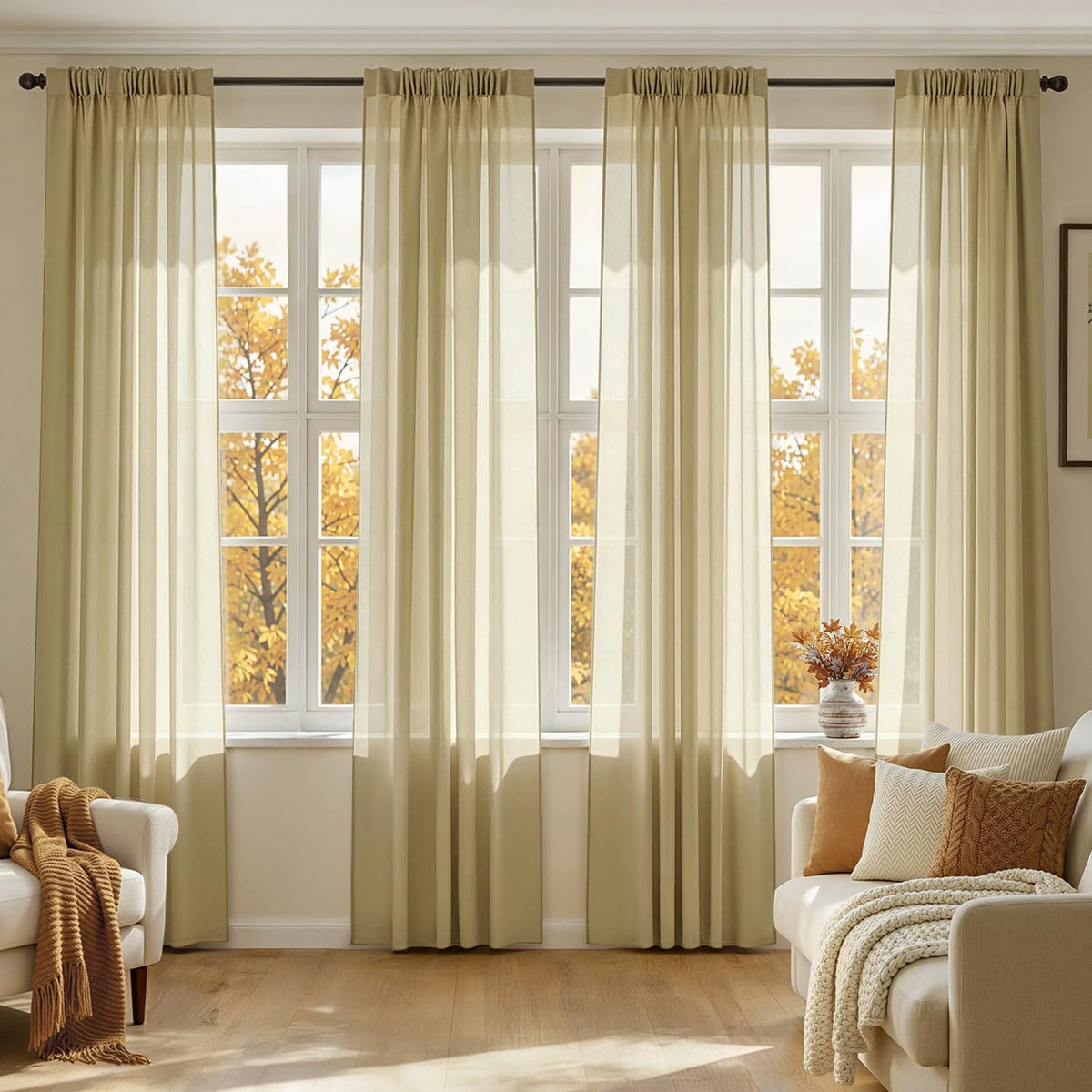 MIULEE Beige Sheer Curtains 84 Inches Long 4 Panels 42 x 84 Inches