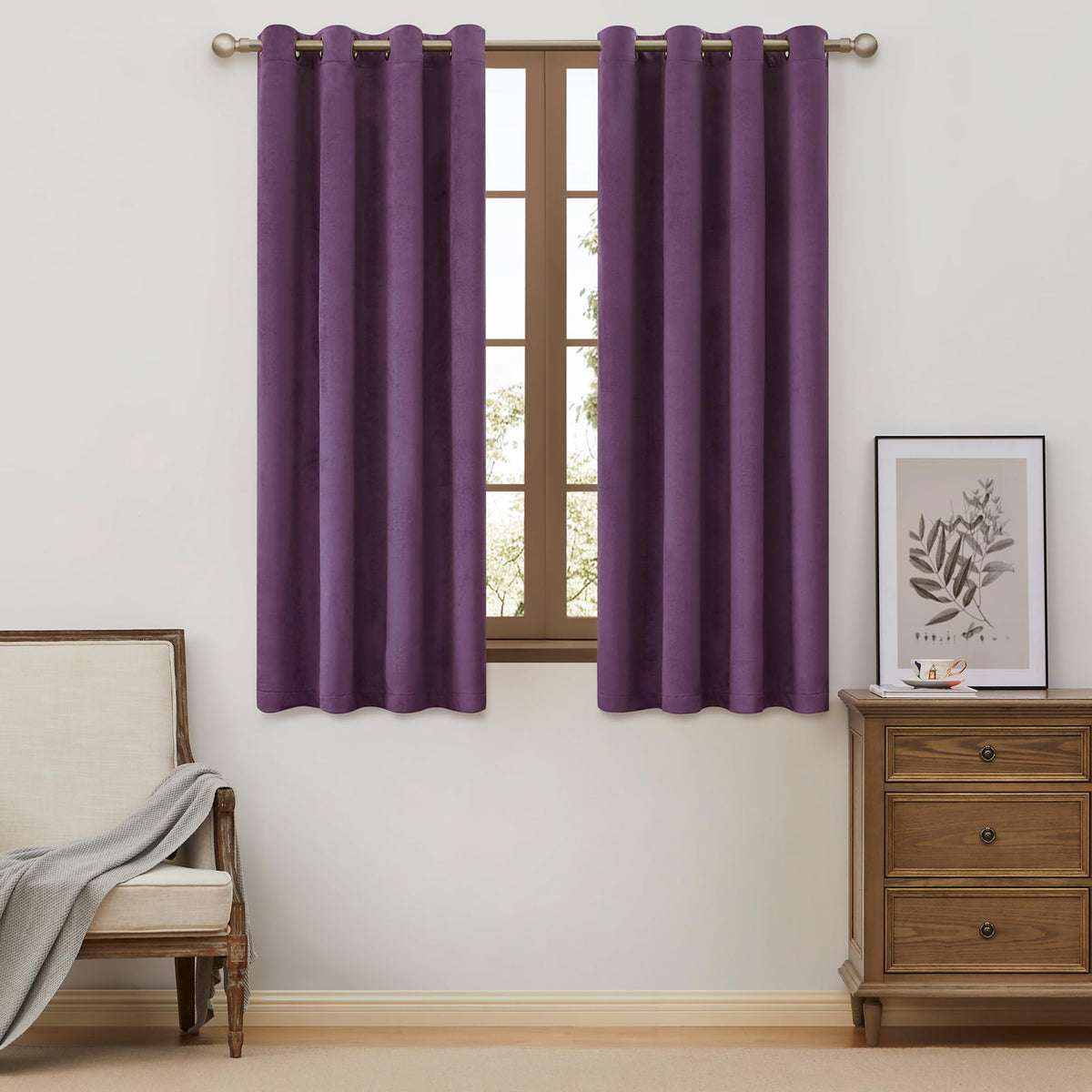 BULBUL Velvet Gold Grommet Blackout Curtains 84 inch Length for Living Room