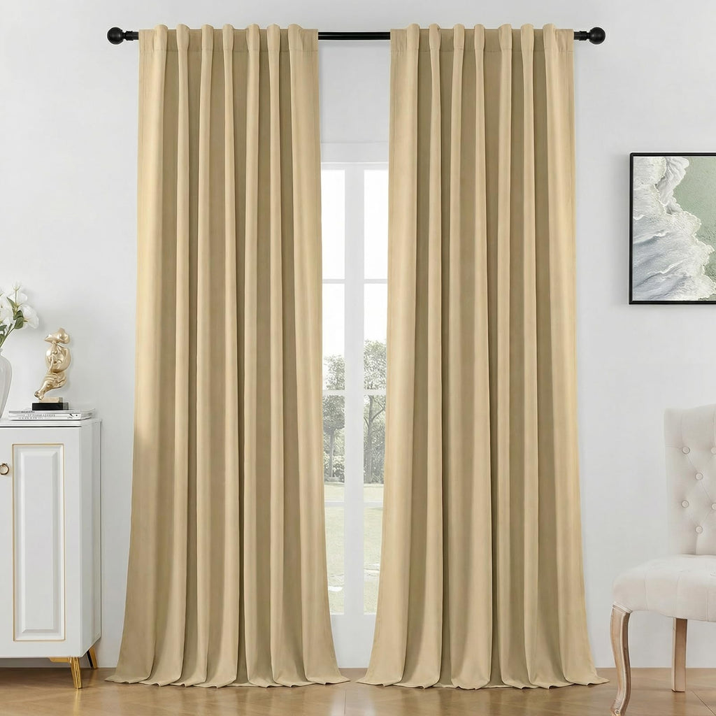 Joydeco White Blackout Curtains 96 Inches Long - 100% Blackout Curtain 2 Panel Set, Rod Pocket & Back Tabs Thermal Insulated Window Drapes for Bedroom Living Room (Pure White,52" Wx96 L)