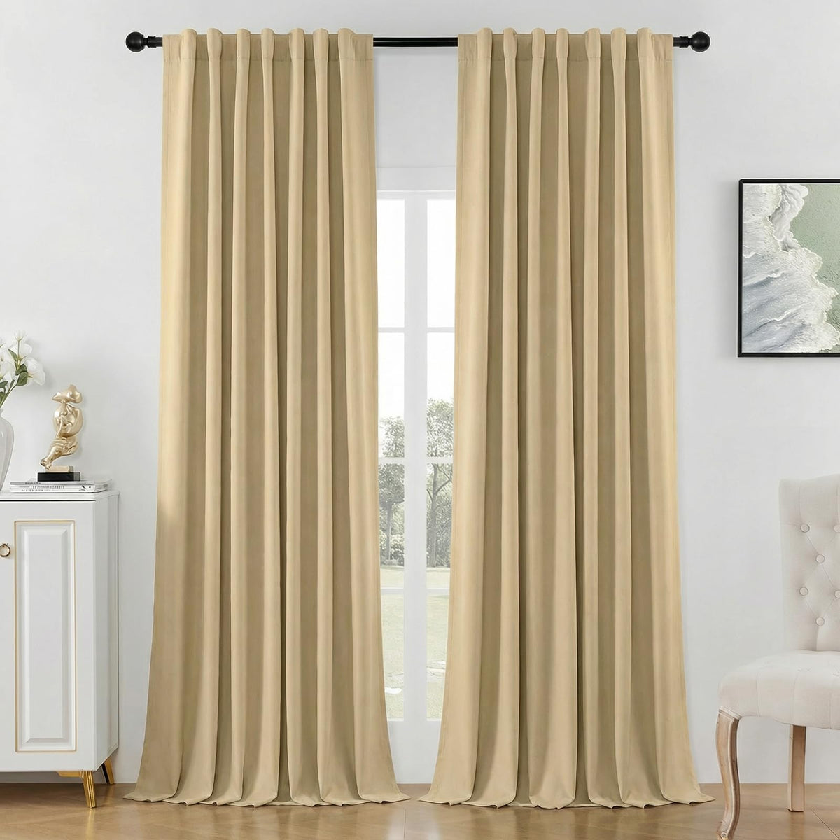 Joydeco White Blackout Curtains 96 Inches Long - 100% Blackout Curtain 2 Panel Set, Rod Pocket & Back Tabs Thermal Insulated Window Drapes for Bedroom Living Room (Pure White,52" Wx96 L)