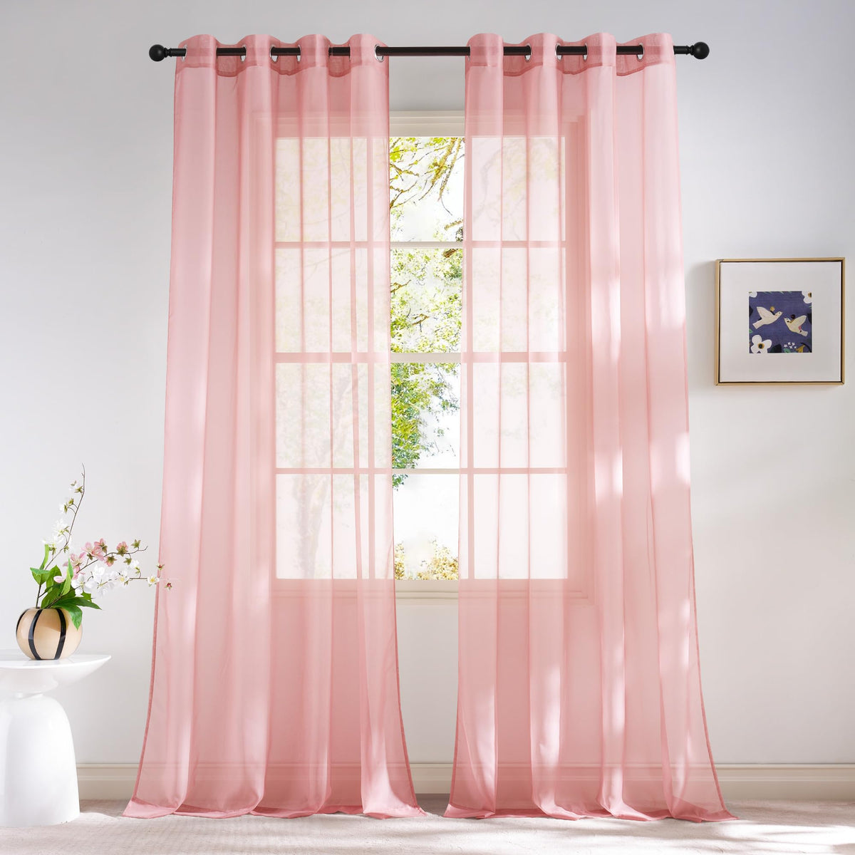 NICETOWN White Sheer Curtains & Drapes 96 inches Long for Living Room - Grommet Top Solid Lightweight & Airy Gauzy Window Treatments with Light Filtering for Bedroom, 2 Panels, W54 x L96